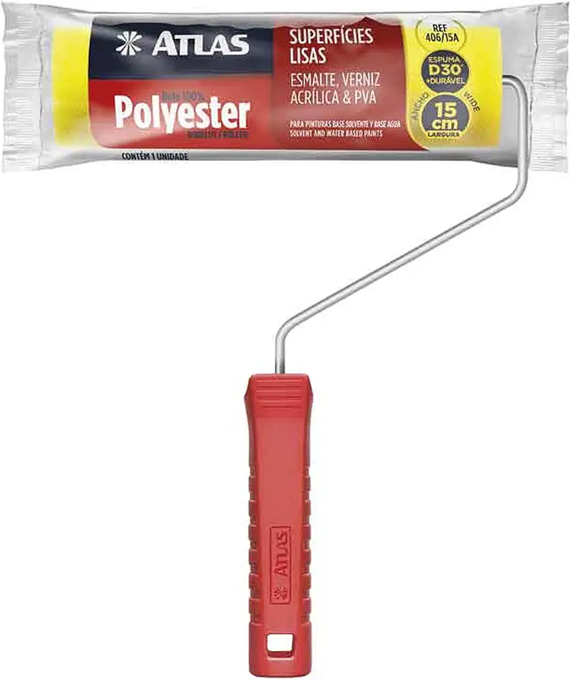 Atlas - Rolo de Pintura de Espuma de 15cm em 100% Poliéster e Com Densidade 30 (kg/m³), Cor Amarela