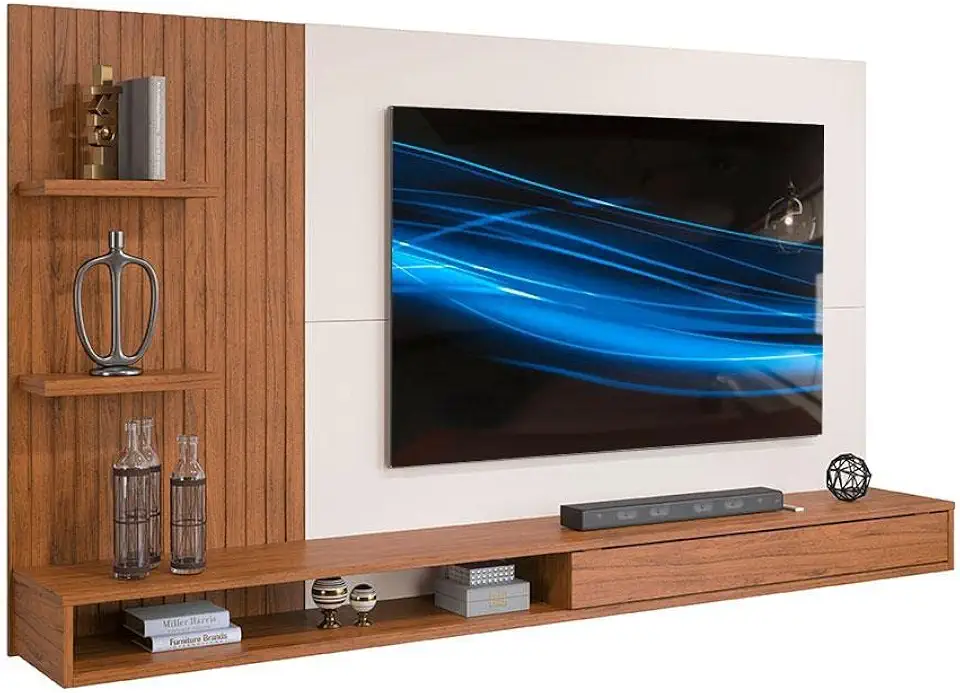 Painel para Tv até 60 Polegadas 2 Prateleiras Bento Dj Móveis Freijó/off White