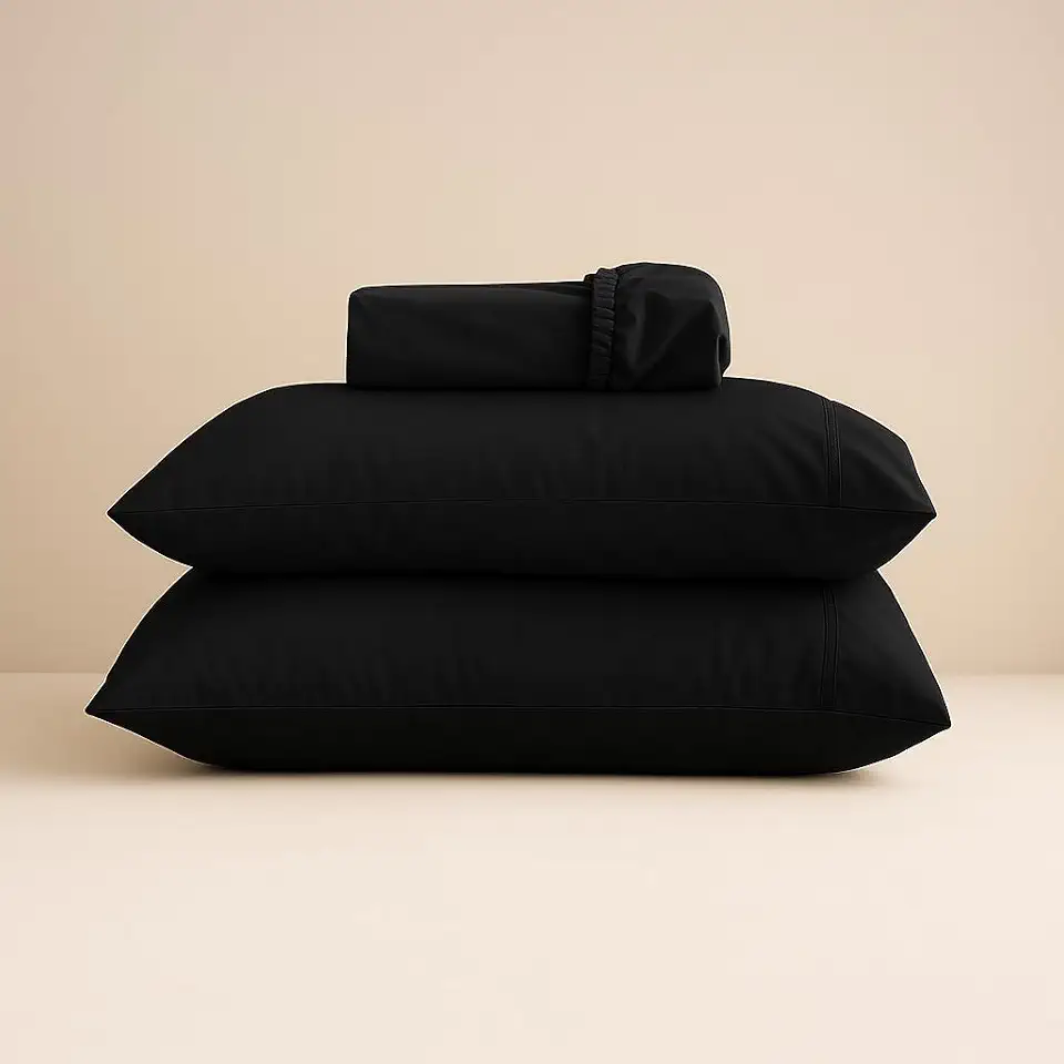 Jogo de lençol 400 fios com fronha liso toque macio com elástico diversos tamanhos solteiro, casal, queen, king size (Preto, Solteiro)