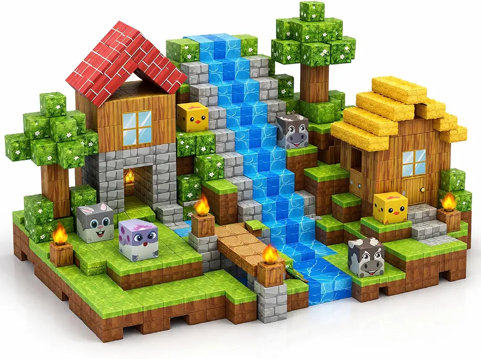 Blocos Magneticos Infantil de Montar - 72 Peças, Bloco de Montar, Cubo Magnetico, Conjunto De Construção De Mundo Florestal, Brinquedos Sensoriais Stem Montessori