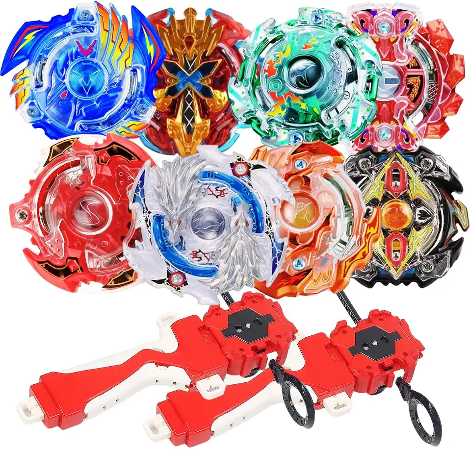 Kit 4 Piões de Batalha Burst Encaixáveis + 2 Lançadores + Suporte