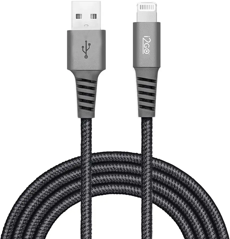 I2GO Cabo de Nylon Cinza Pro compatível com iPhone, USB para Lightning, 200 cm