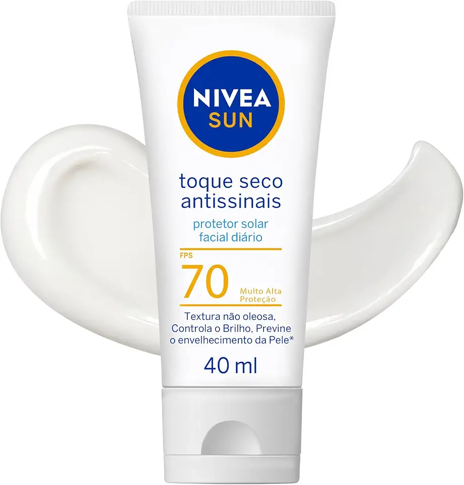 NIVEA SUN Protetor Solar Facial Toque Seco Antissinais FPS 70 40ml - Com muito alta proteção contra raios UVA/UVB, controla o brilho e previne o envelhecimento precoce