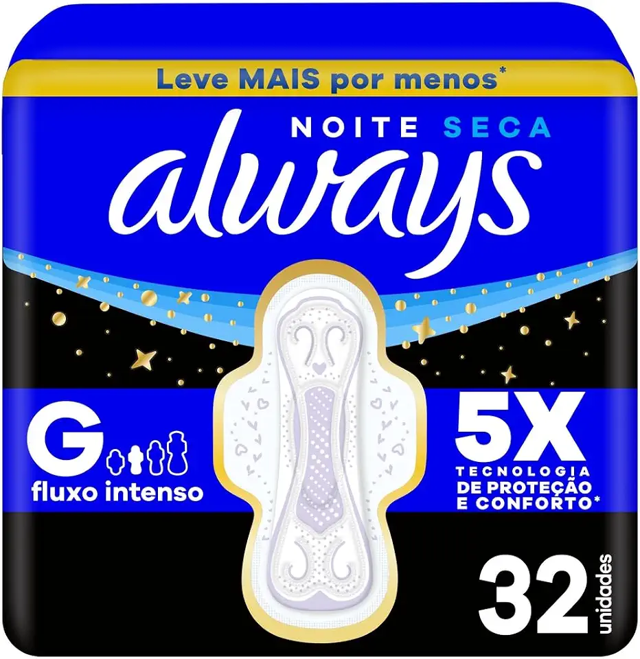 Always Noturno Seca, Absorvente Tamanho G, 32 Unidades