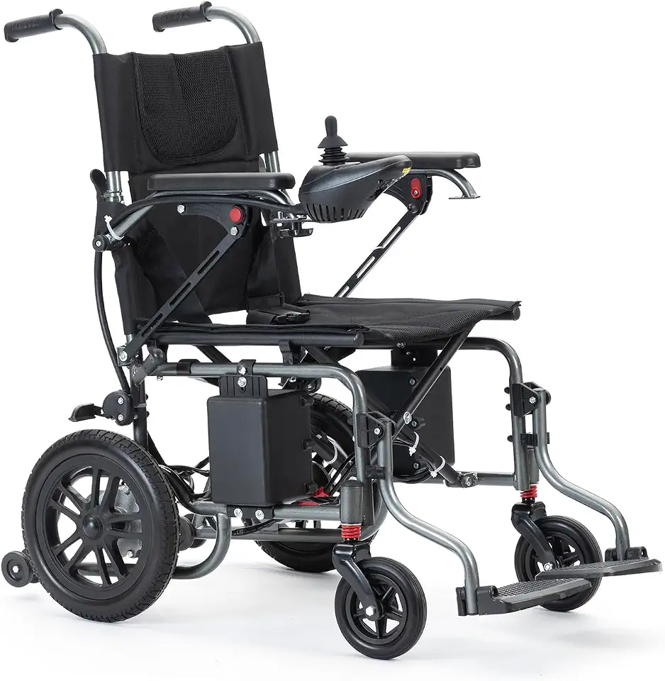 Cadeira de Rodas Elétrica Dobrável W208E, Estrutura em Aço, Controle Joystick, Cor Preto