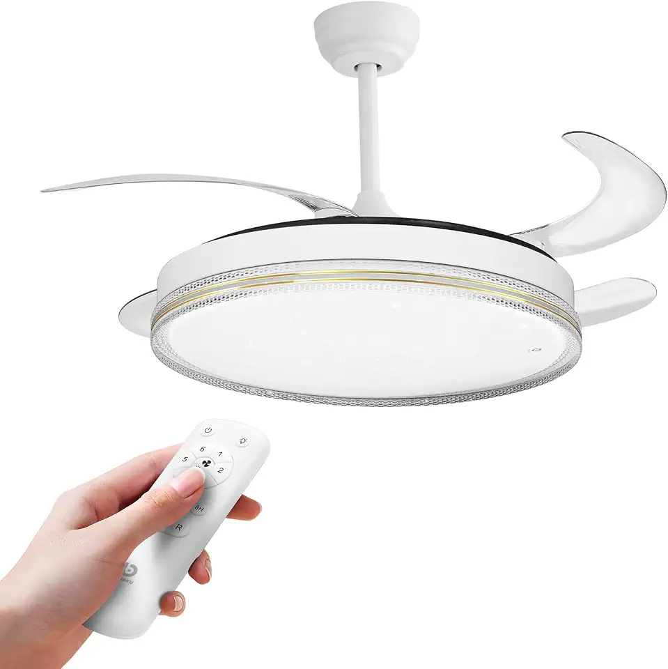 Ventilador de Teto Retratil 42" com Luz LED, Bivolt 110V/220V, Controle Remoto e Temporizador, WKFS008