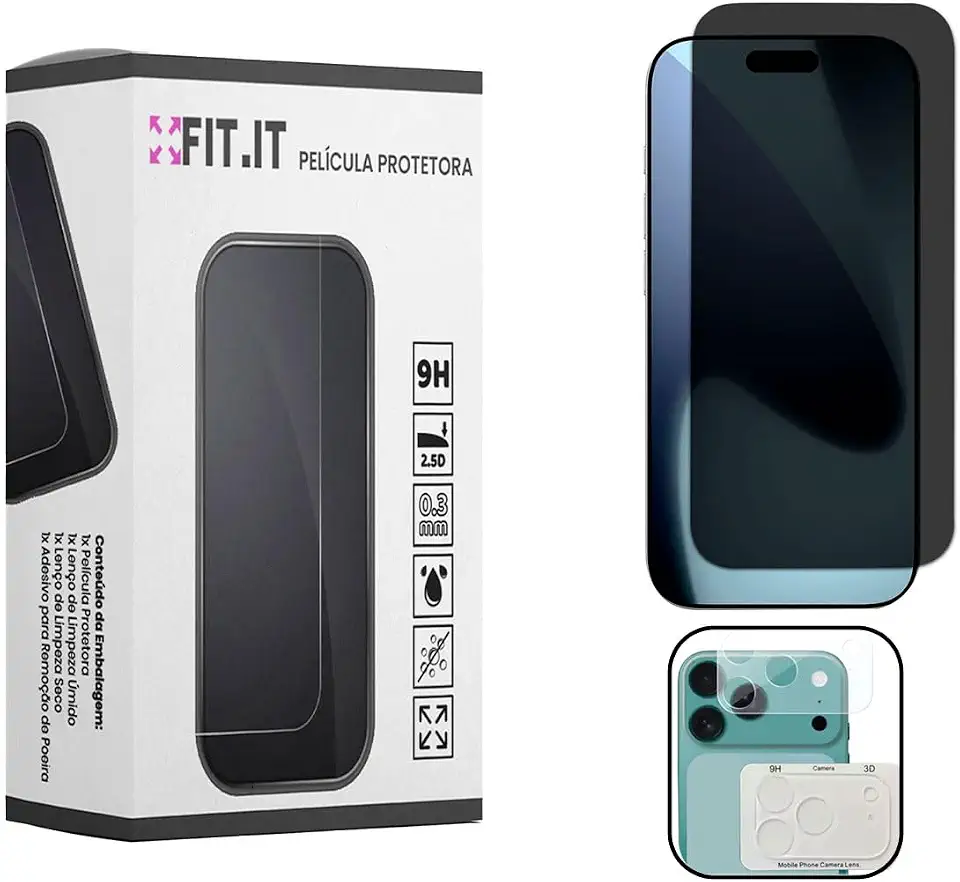 Kit Película Privacidade para iPhone 17 e Película Proteção Lente Câmera (iPhone 17 Pro)