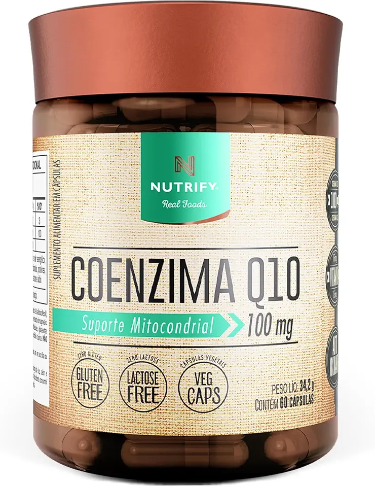 Nutrify - Coenzima Q10 100mg por Dose - Multivitamínico - Suporte Mitocondrial Enriquecido com Vitamina E - Ação Antioxidante - 60 Cápsulas