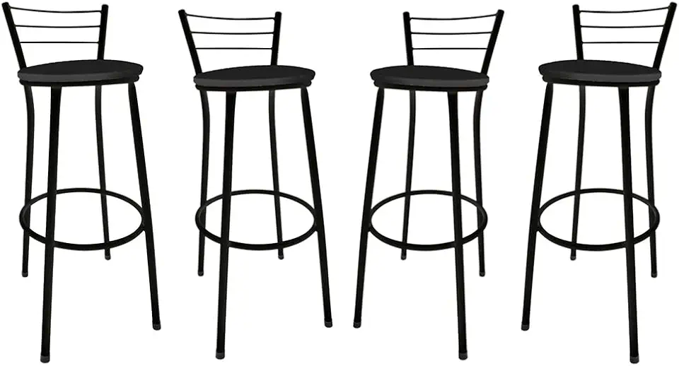 KIT Jogo 4 Banqueta Alta Preta Balcão Cozinha Sala Jardim