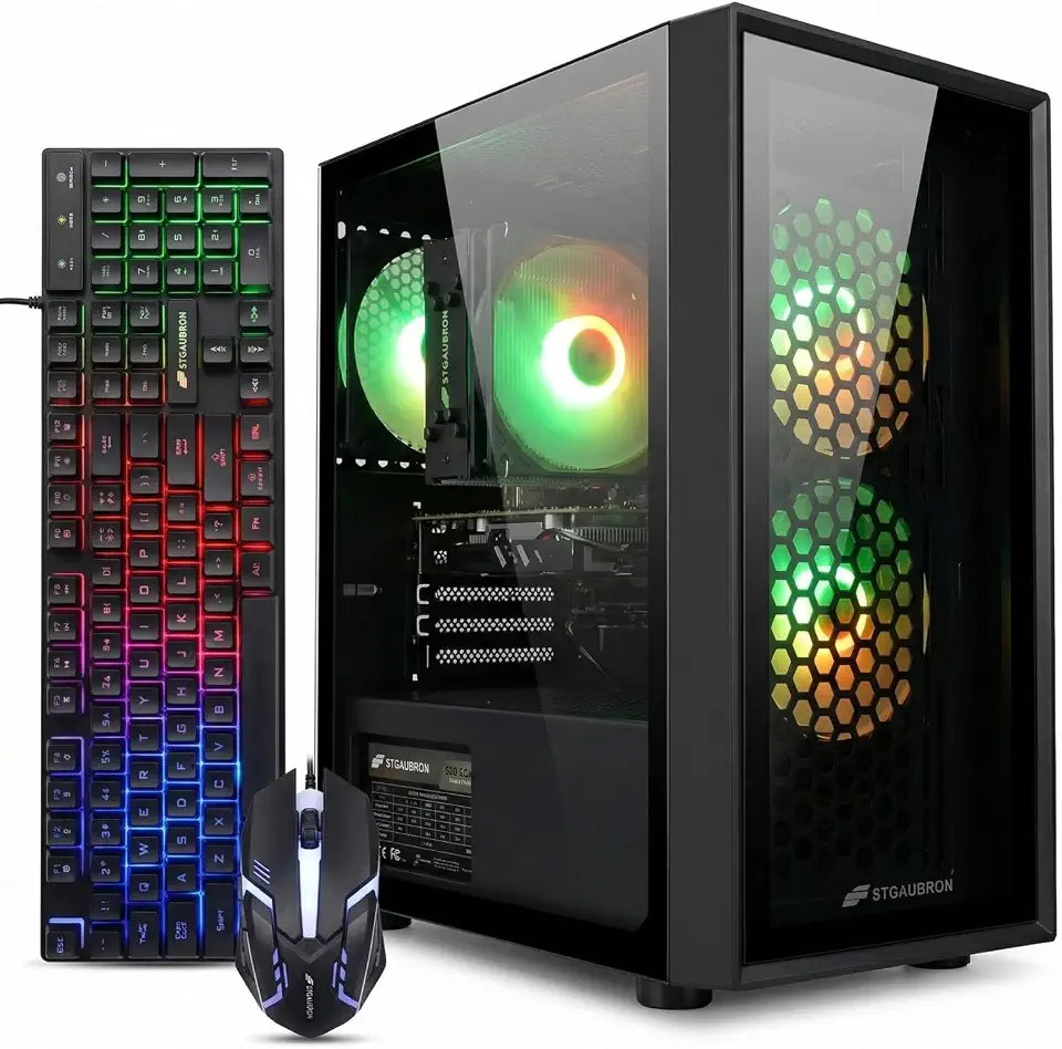 STGAubron PC Desktop para jogos, Intel Xeon E5 3.0G, Radeon RX 550 4G GDDR5, 16G Ram, 512G SSD, 600M WiFi, BT 5.0, Ventilador RGB x 3, teclado e mouse e mouse pad RGB, W10H64