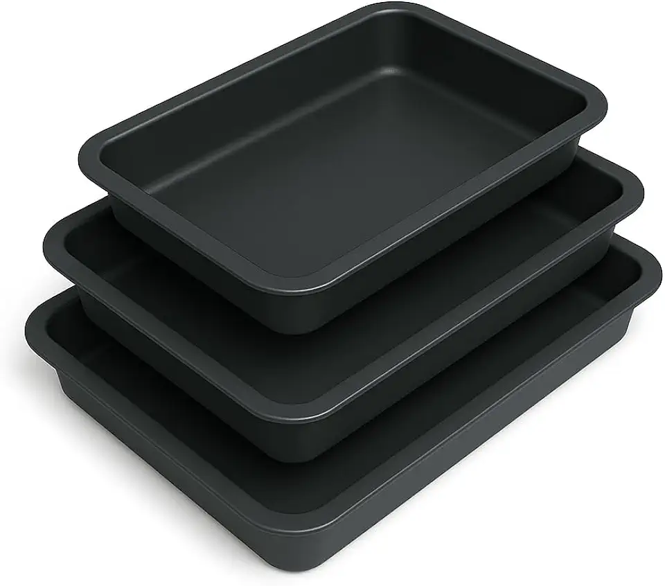 Conjunto de 3 Assadeiras Retangulares Antiaderentes, 31cm/37cm/42cm, Alumínio com Revestimento em Teflon, para Bolos e Assados