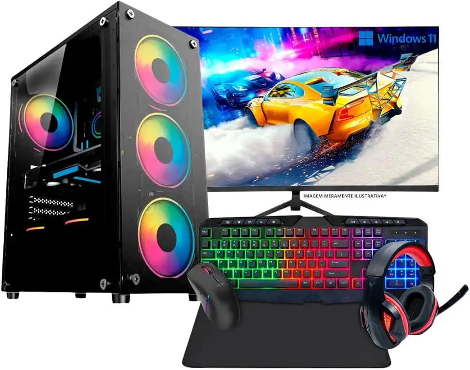 PC Gamer Completo, Intel Core i5, 16GB RAM DDR3, SSD 512GB, Monitor 23 Polegadas, Kit Gamer com Headset