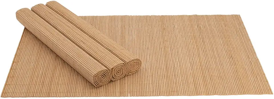 Mimo Style Jogo Americano de Bambu Claro com 4 Unidades 45x30 para Mesa, Cozinha e Sala de Jantar - Moderno Sofisticado Sustentável e Ecológico - Com Resistência Térmica e Evita Manchas
