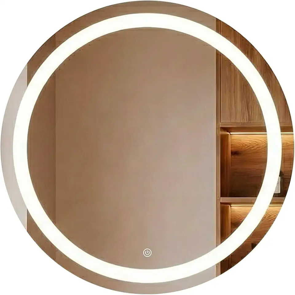 Espelho LED Redondo 80x80 Luz Neutra 4000K Touch Bivolt – Iluminação Equilibrada para Banheiro e Uso Diário