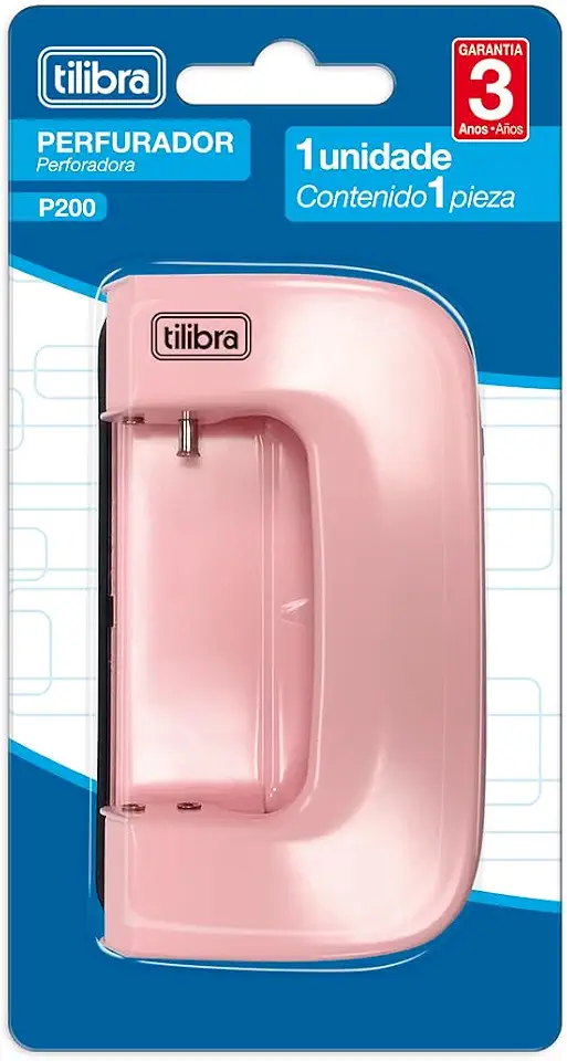Tilibra - Perfurador 2 Furos 10 Folhas P200 Rosa Claro, Multicolorido