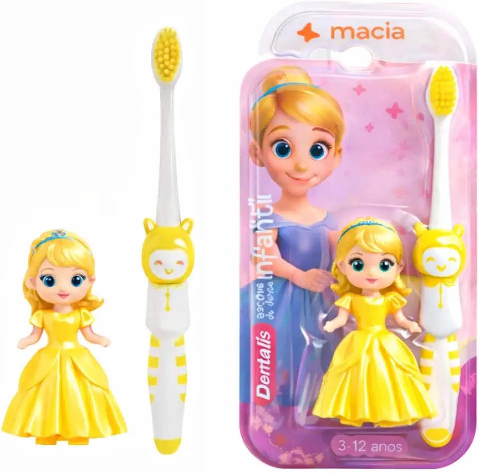 Escova de Dente Infantil com Boneca Princesa, Cerdas Ultra Macias, Cabo Ergonômico, Cabeça Pequena, Para Crianças de 3 a 12 Anos (Verde)