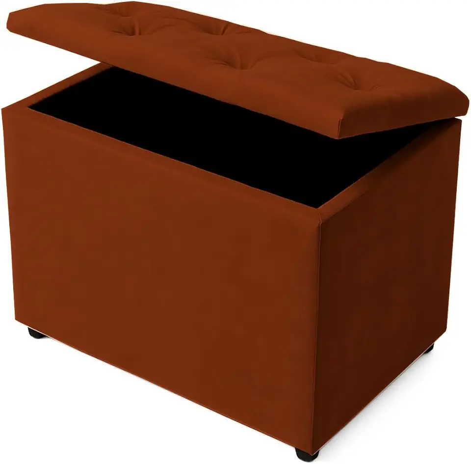 Baú Retangular Guarda Volumes Brinquedos Decoração Assento Quarto Sala (Terracota Suede)