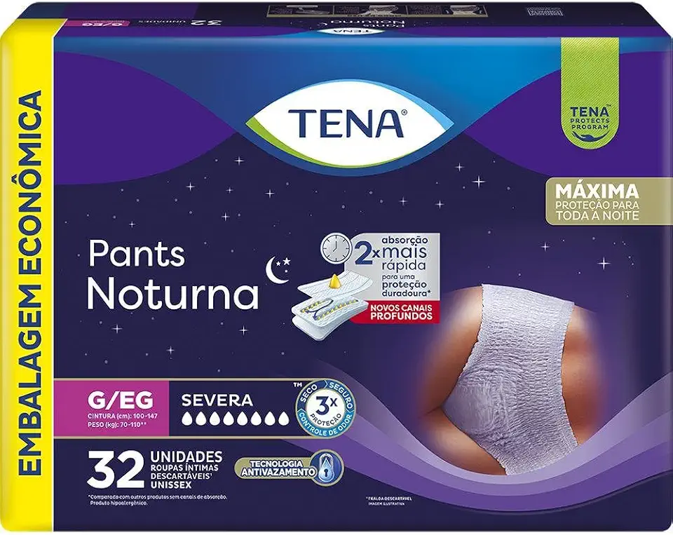 Tena Pants Noturna, Roupa Íntima para Incontinência Urinária, G/EG - Embalagem econômica, 32 unidades