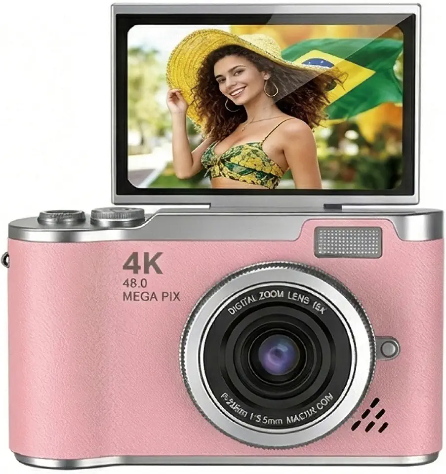 anjgg Câmera Digital 4K com Tela Articulada para Criadores de Conteúdo e Vlogs Portátil (cor-de-rosa)