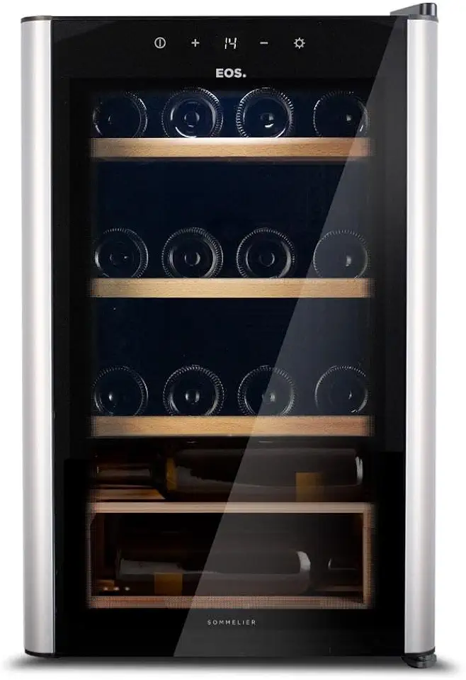 Adega Climatizada 22 Garrafas EOS Premium com Porta de Vidro e Inox Prateleira de Madeira com Compressor EAC24IM 110V