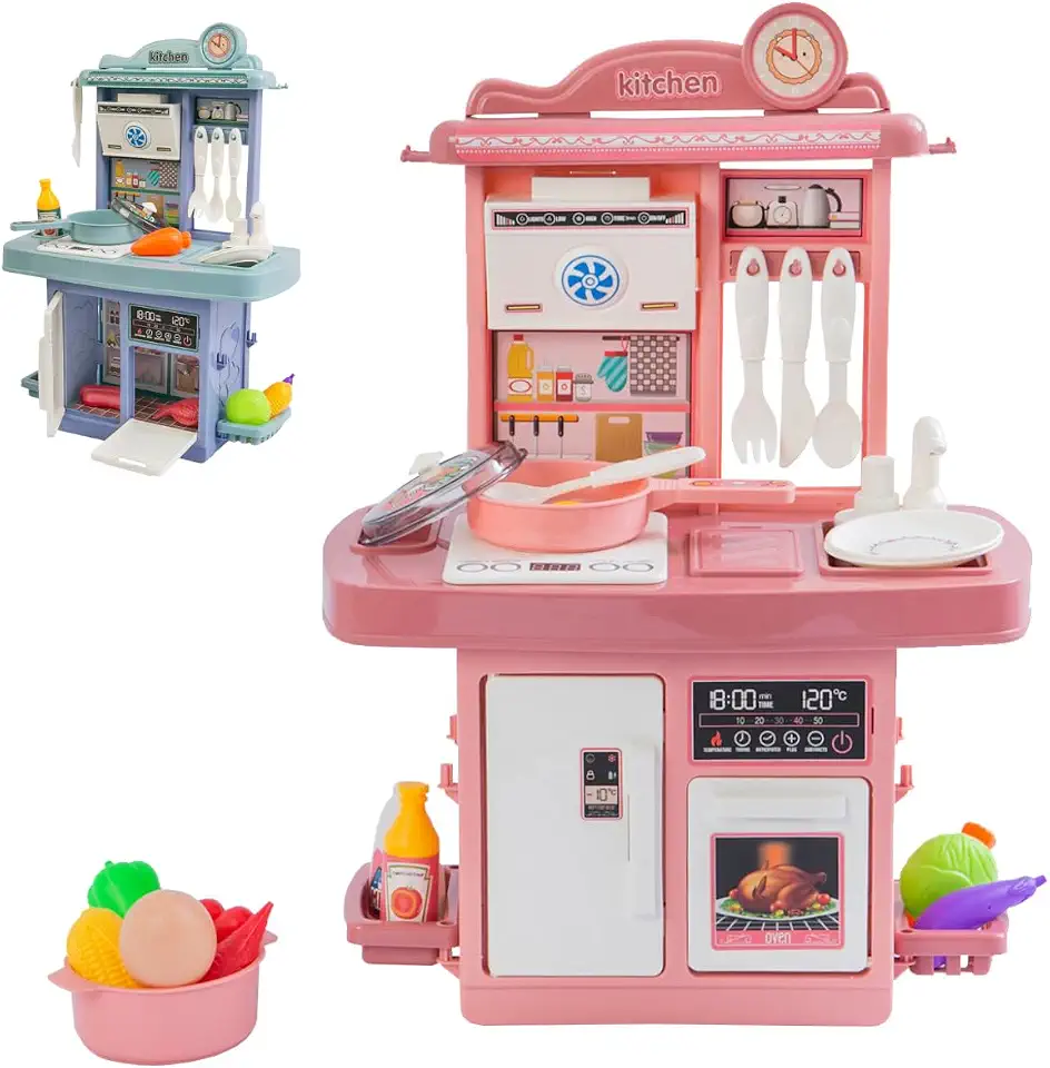 Cozinha Infantil De Brinquedo Completa Sai Água e Som Com Acessórios Faz de conta (ROSA)