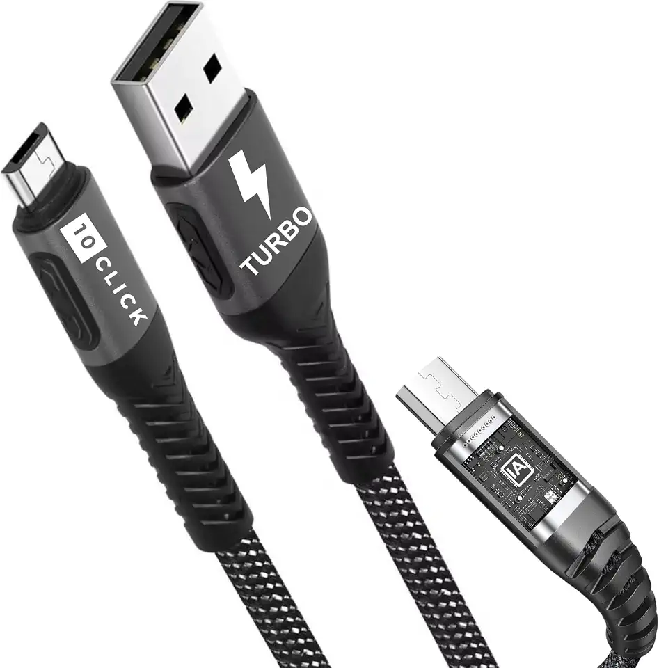 10CLICK Cabo Micro USB V8 Premium 2m 25W Carregamento Rápido Sincronização de Dados Reforçado em Nylon-66 Compatível com PS4 Xbox Android Celulares Tablets Power Bank Resistente Durável Universal