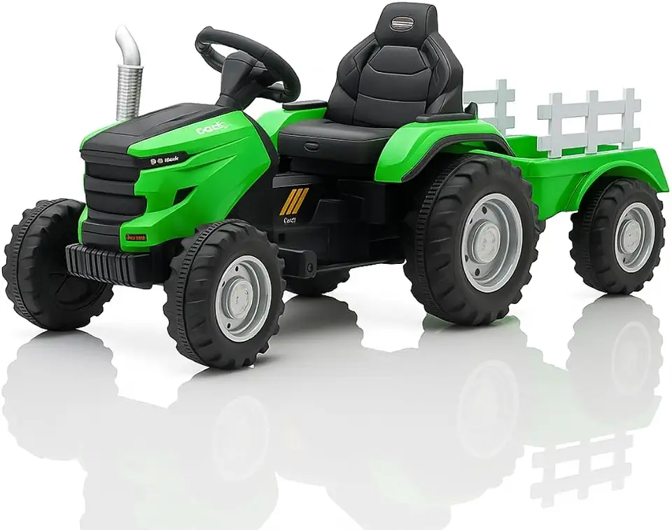 Trator Elétrico Infantil 12V Controle Remoto Som Luz e Carreta (Verde)