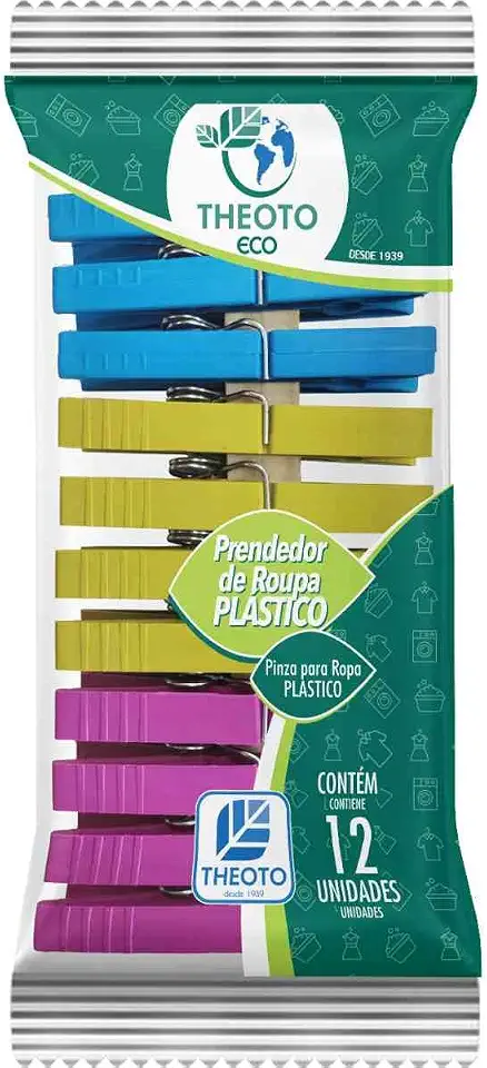 Prendedor de Roupa, Theoto, Plástico, Pequeno, Cores Sortidas, Pacote com 12