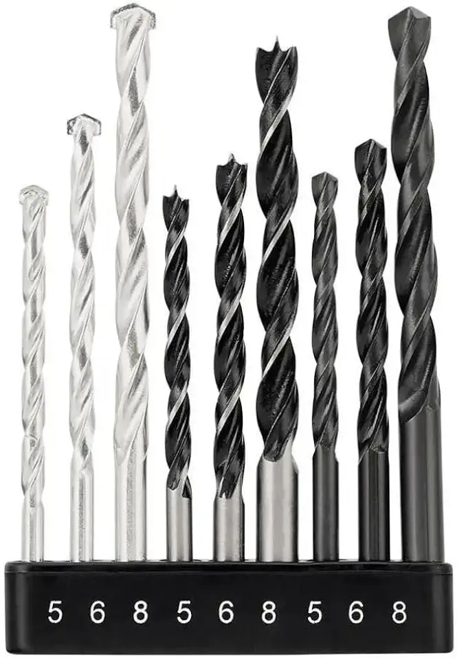 Conjunto de Brocas para Furadeira, 9 Peças, 5mm/6mm/8mm, para Metal, Madeira e Concreto