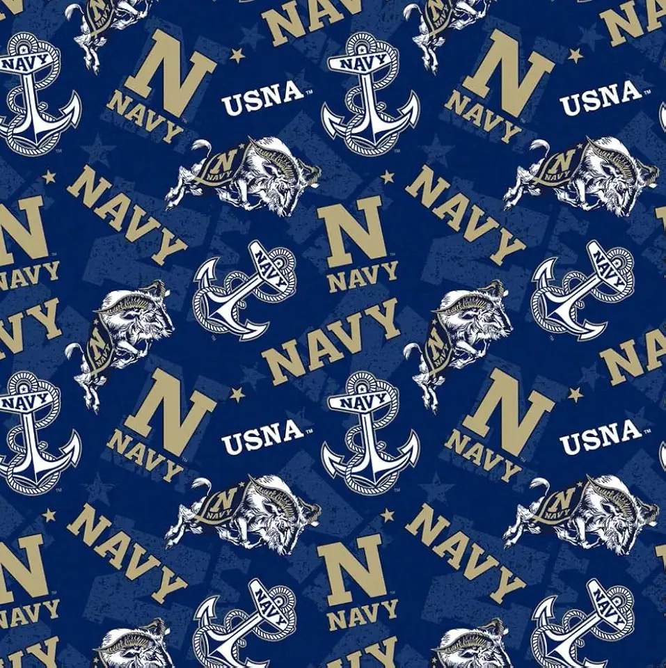 Tecido de aspirantes da Academia Naval dos Estados Unidos – Tecido acolchoado de algodão marinho oficialmente licenciado pela Sykel Enterprises, jarda pré-cortada para costura e artesanato, tom sobre