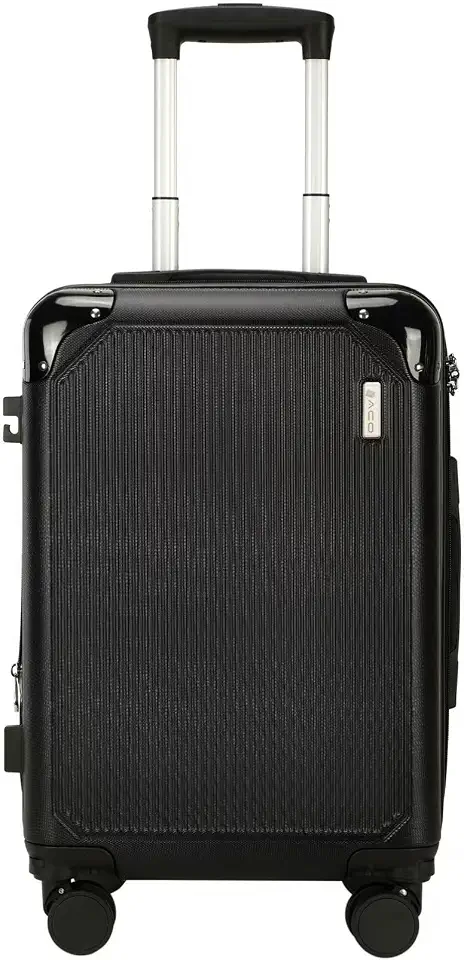 Mala Bordo 10kg Bagagem de Mão Expansivel Padrão ANAC com 4 Rodas duplas 360° Cadeado AntiFurto Mala de Viagem Alça Lateral com Divisória, Leve Resistente (prata) (PRETO)