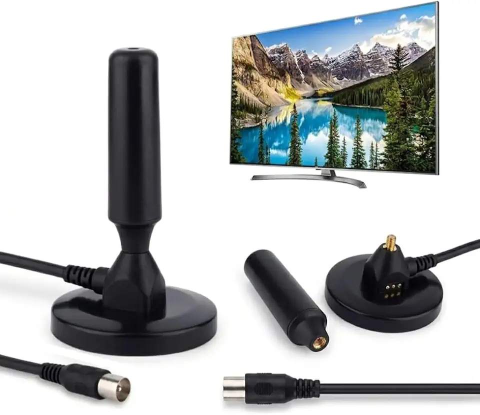 Antena Digital Interna e Externa para TV - HDTV 4K UHF VHF Smart TV, Led, LCD, 3D, Cabo 5 Metros, Com Base de Imã e Resistente a Água