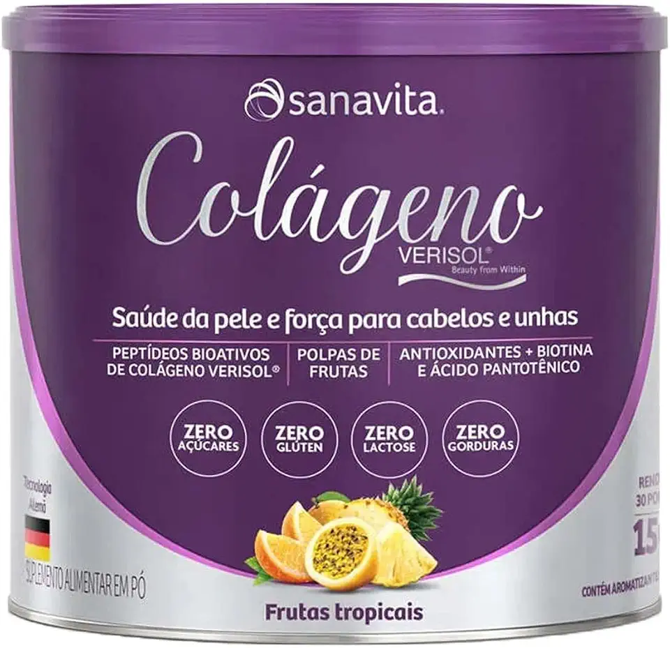 Sanavita Colágeno Hidrolisado Verisol - Pele e Cabelos - Frutas Tropicais - 150g