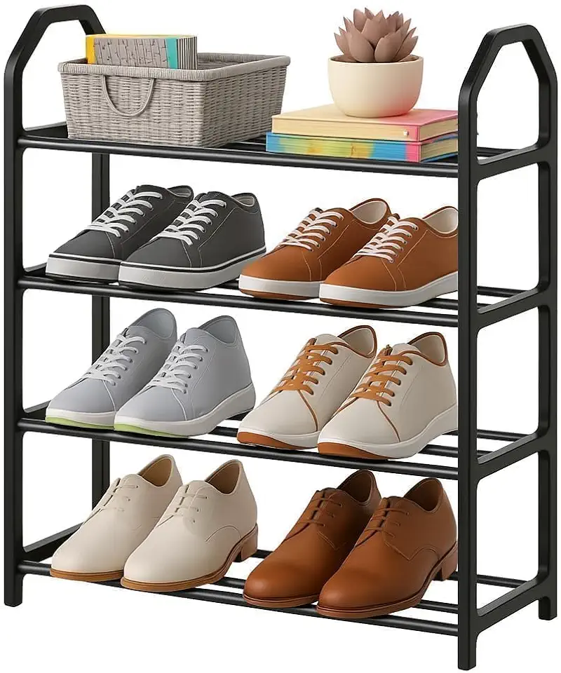 Sapateira Vertical 4 Andares Compacta Organizador de Sapatos Multiuso Estrutura Reforçada Plástico PP e Tubos de Inox Ideal para Quartos Closets Corredores Lavanderias Armazenamento Calçados Luxuoso