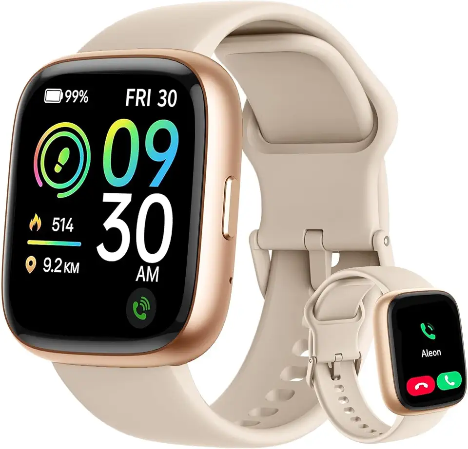 Bettdow SmartWatch Feminino 1.83" Full Touch, Assistente de voz Alexa, IP68 à Prova d'Água, Ligações Bluetooth, 100+ Modos Esportivos, Notificações Inteligentes, Compatível com iOS/Android (Ouro rosê)