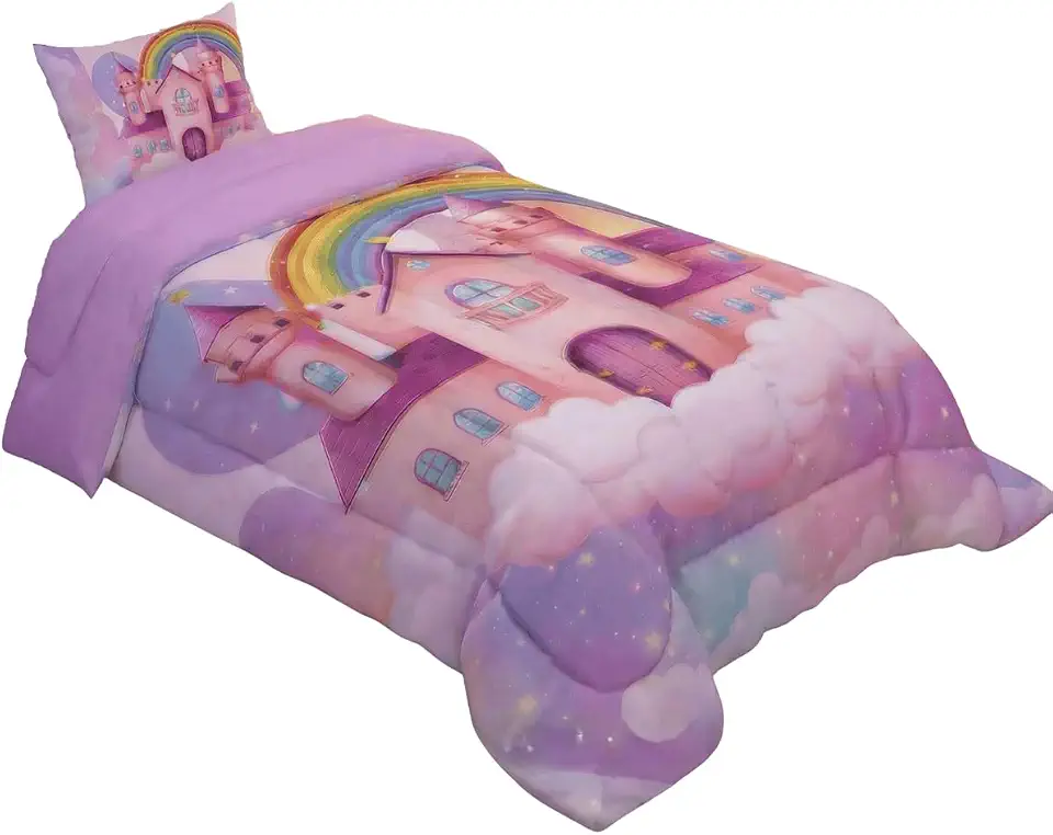 Edredom Infantil Cobertor Menina Solteiro 2 Pçs Com Fronha Estampado 400 Fios Macio Grande Confortavel (Castelo)