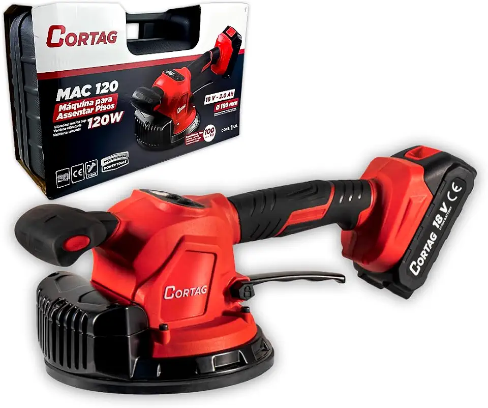 Máquina para assentar pisos Cortag MAC-120 120W c/ventosa vibratória p/Porcelanato e Revestimento Profissional