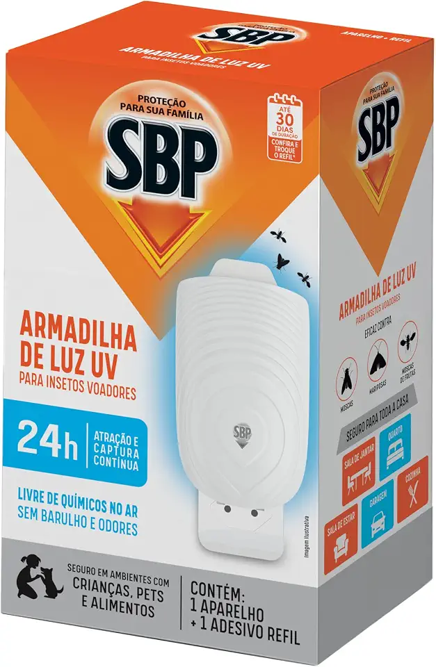 SBP Armadilha de Luz UV para Insetos Voadores 1 Aparelho + 1 Refil
