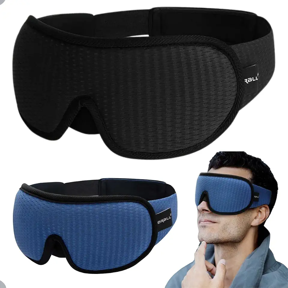 Máscara para Dormir 3D Premium, Tapa Olhos Ajustável, Design Anatômico, Disponível em Rosa e Azul (Preto)