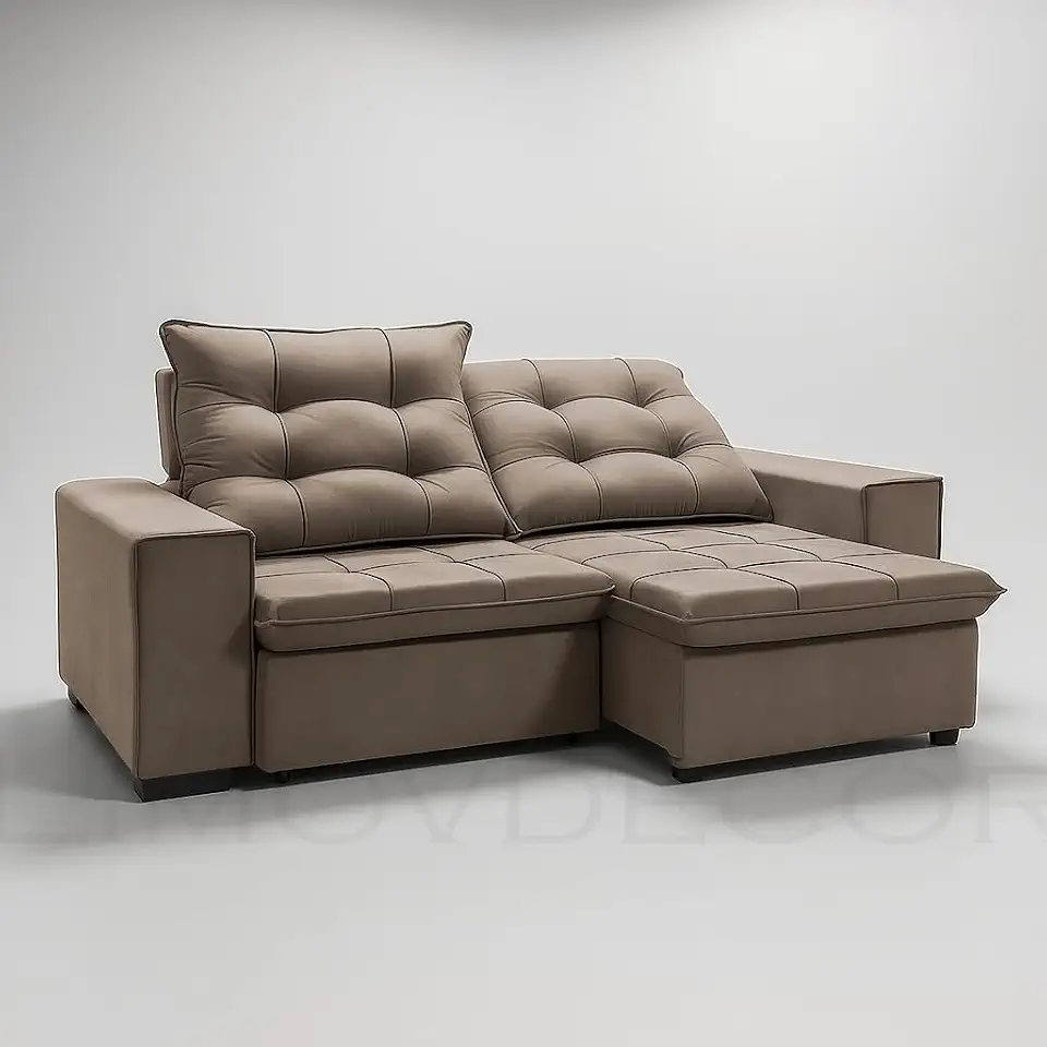 Sofá Conforto Plus, Prático e Versátil 2 Lugares Reclinável e Retrátil Aurora Veludo LIMOV Perfeito para Salas Pequenas (Capuccino)