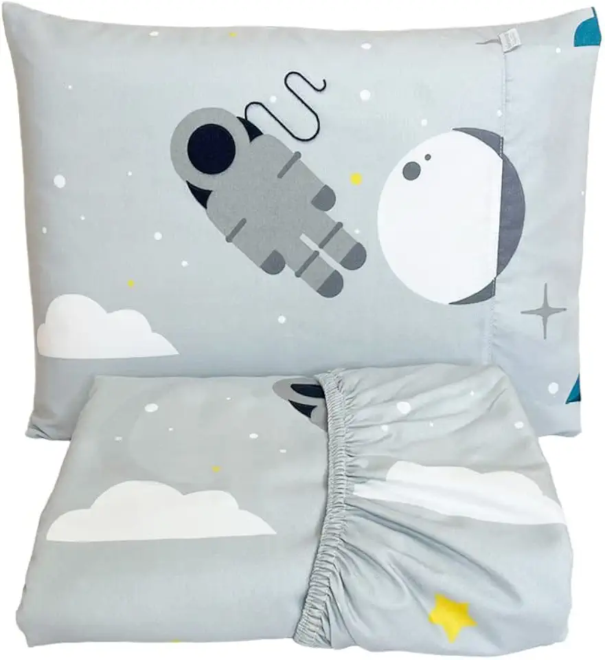 Lençol para Berço com Elástico e Fronha Micropercal Poliéster 300 Fios – Biramar Baby - Infanto Espacial