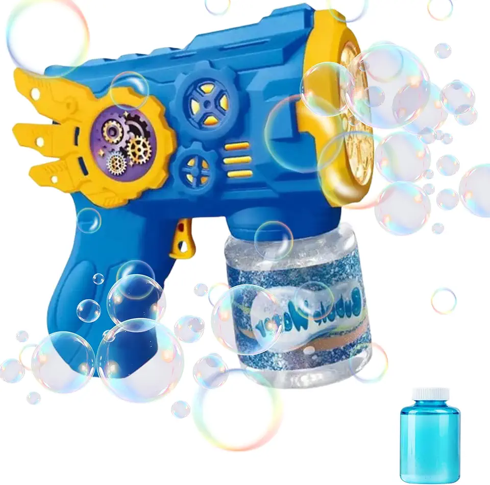 Máquina de Bolhas Automática com 10 Bocais e Luz LED – À Prova de Vazamento, Libera Bolhas Gigantes para Festas, Presentes e Diversão ao Ar Livre – Inclui Solução, Para Crianças +3 Anos (Azul)
