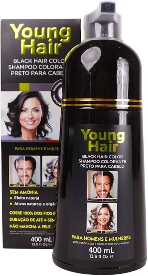 Shampoo Tonalizante Preto 400ml Cobertura de Fios Brancos e Grisalhos Sem Amônia Ação Rápida