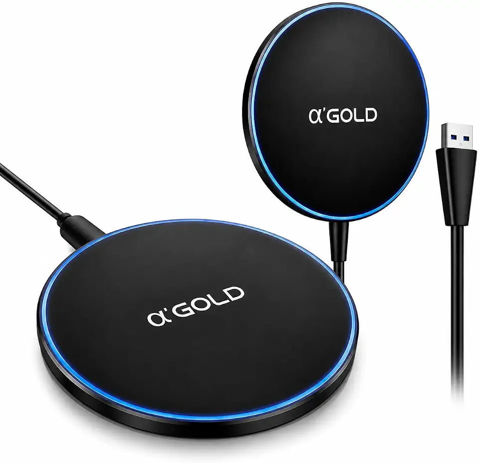 Carregador por indução Sem Fio A'Gold 20W Magnético por Inducao - Carregamento Rápido, Compatível com iPhone, Max Fast Wireless Pad Mat Todos os modelos Samsung Galaxy S, Galaxy Buds e Fones - PRETO
