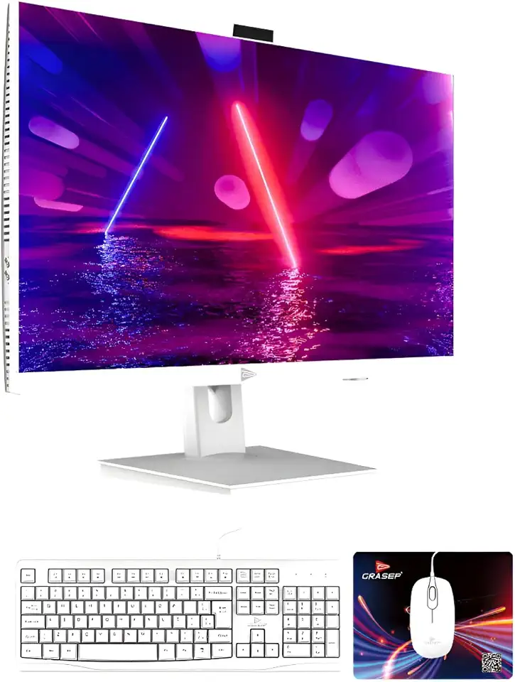Computador Completo All in One 23.8" Full HD Intel Core i5-5300U SSD M.2 256GB, 16GB RAM DDR3, Wi-Fi Dual Band, Alto-Falantes e Webcam Integrados com Teclado e Mouse Inclusos - Branco