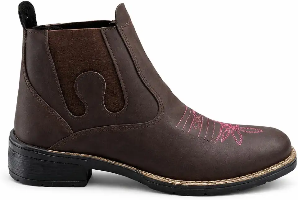 Botina Feminina Country Texana Cano Curto Elástico Boiadeira Bordado Western Trabalho Agro Rodeio