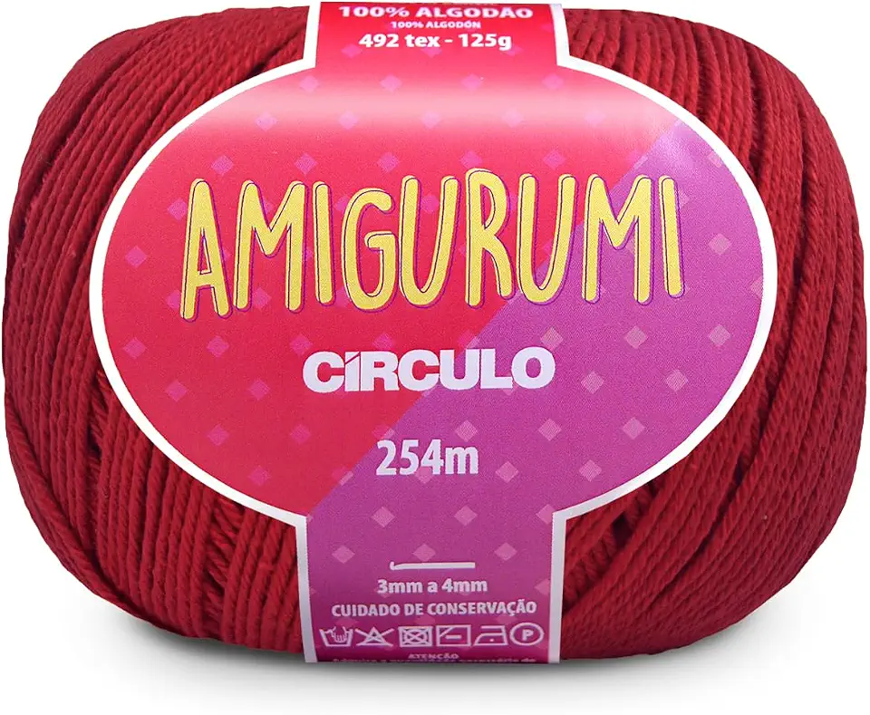 Linha Fio Amigurumi Círculo 125g 254m 100 Algodão Mercerizado Crochê Tricô Artesanato Colorido (3402 - VERMELHO-CÍRCULO)