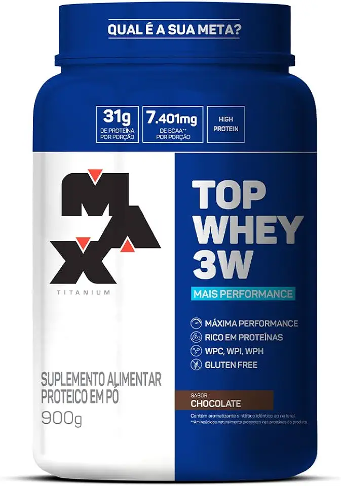 Top Whey 3W (900g) - Sabor Mais Performance - Chocolate, Max Titanium