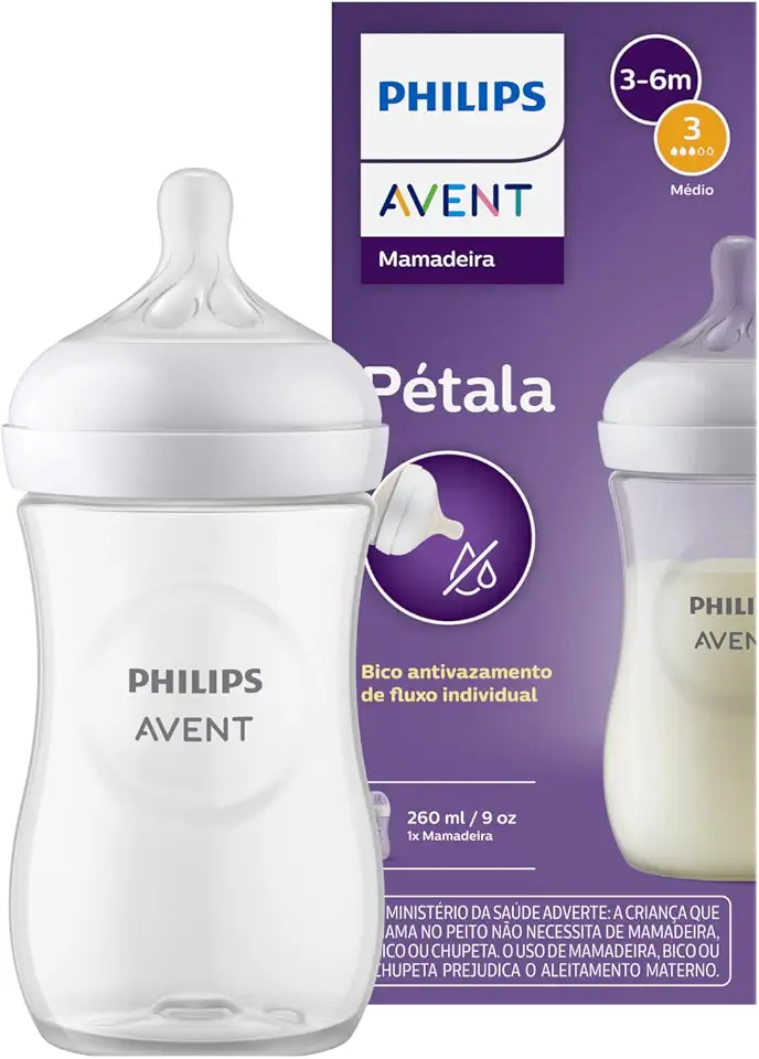 Philips Avent Mamadeira Pétala 3.0 9oz/260ml com Bico de Fluxo Médio (Fluxo 3), Azul, SCY903/01
