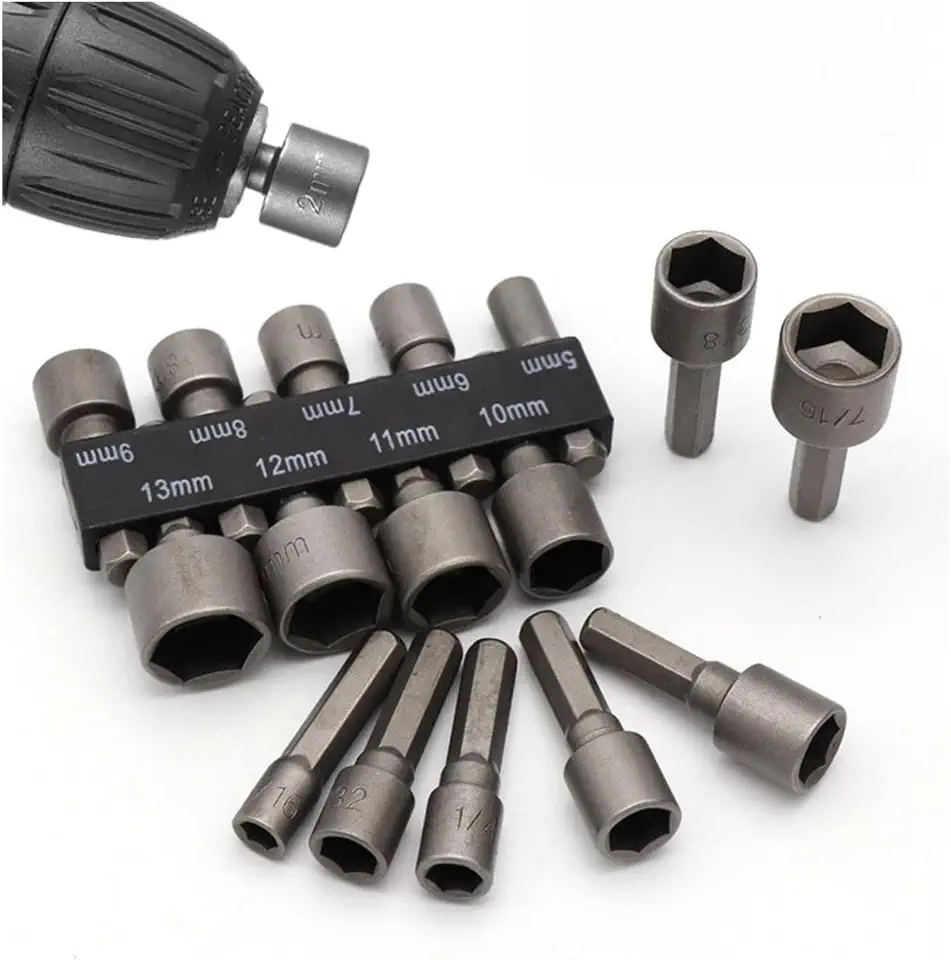 Kit De Bits Soquetes Multifuncional CanhãO De 5 A 13mm Para Parafusadeira Jogo Com 9 Soquete Canhao Conjunto De PeçAs Para Montagem E ManutençãO